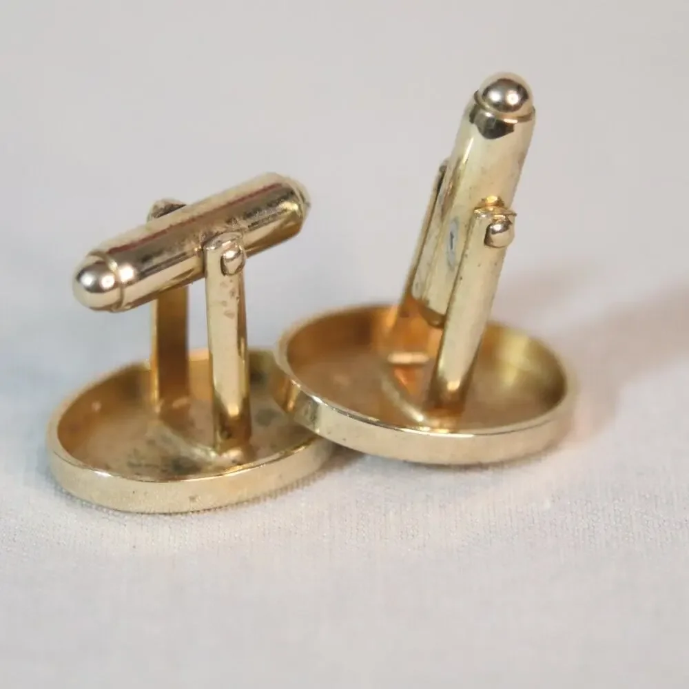💎Anson Oval Cuff Links Three Gold Tone Cursive Initials